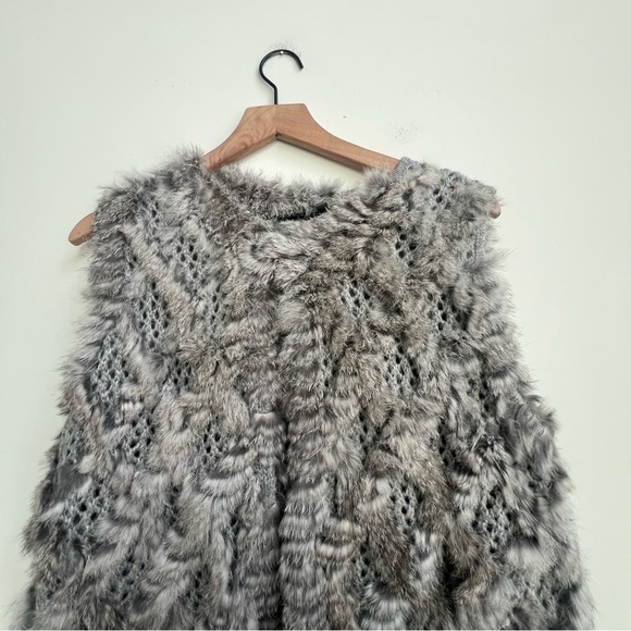 Neiman Marcus 100% Rabbit Fur Open Knit Vest size XL Gray Old Money Chic - Picture 4 of 15